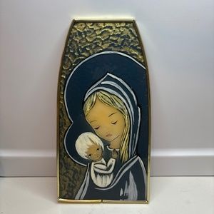 cute Hand painted MADONNA and CHILD In Glass Wall Plague Made In Italy